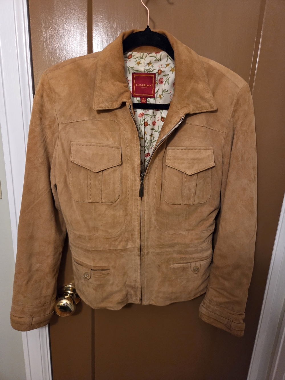 Cole Haan Women's Tan Suede Goatskin Zip-Front Jacket